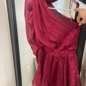 DO+BE One Shoulder Burgundy Dress